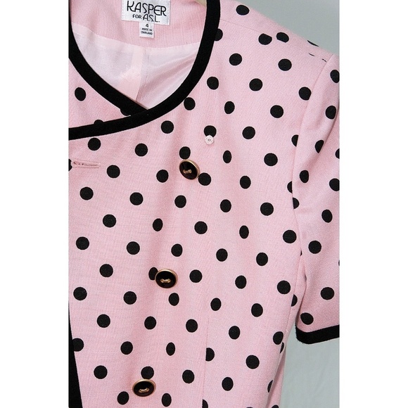 Kasper Pink Black Polka Dot Short Sleeve Blazer 4 - Picture 2 of 7